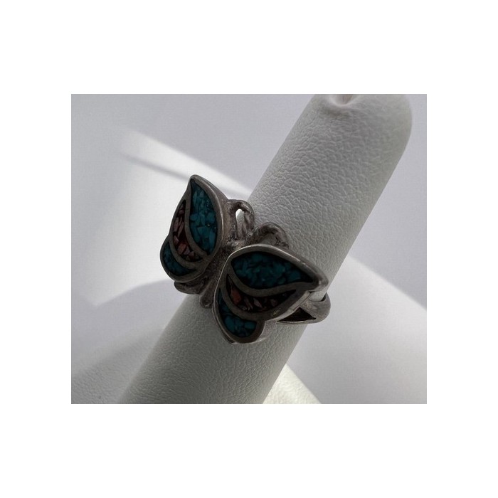 925 Sterling Silver & Opal Butterfly Ring Size 4.5
