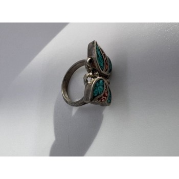 925 Sterling Silver & Opal Butterfly Ring Size 4.5