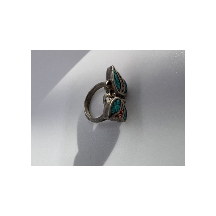 925 Sterling Silver & Opal Butterfly Ring Size 4.5
