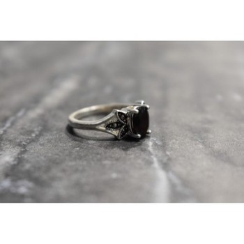 925 Sterling Silver Garnet & Black Jade Ring Size 6.5