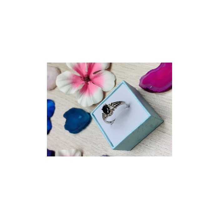 925 Sterling Silver Dark Blue Spinel Ring Size 6.5