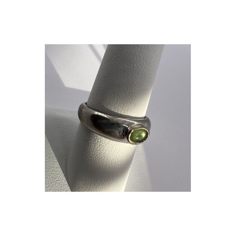 925 Sterling Silver & Green Agate Ring Size 8