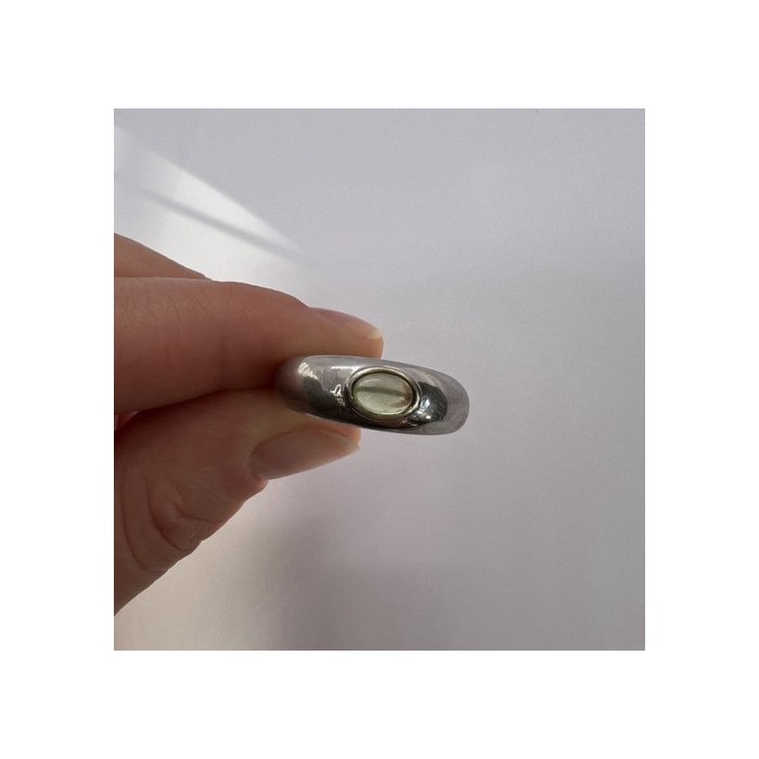 925 Sterling Silver & Green Agate Ring Size 8