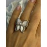 925 Sterling Silver Pink Abalone & Marcasite Butterfly Ring Size 7