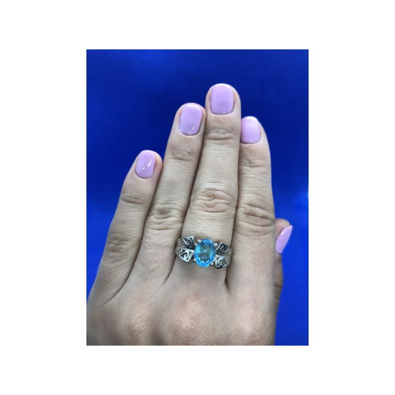 925 Sterling Silver Blue Spinel Ring Size 6.5