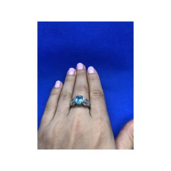 925 Sterling Silver Blue Spinel Ring Size 6.5