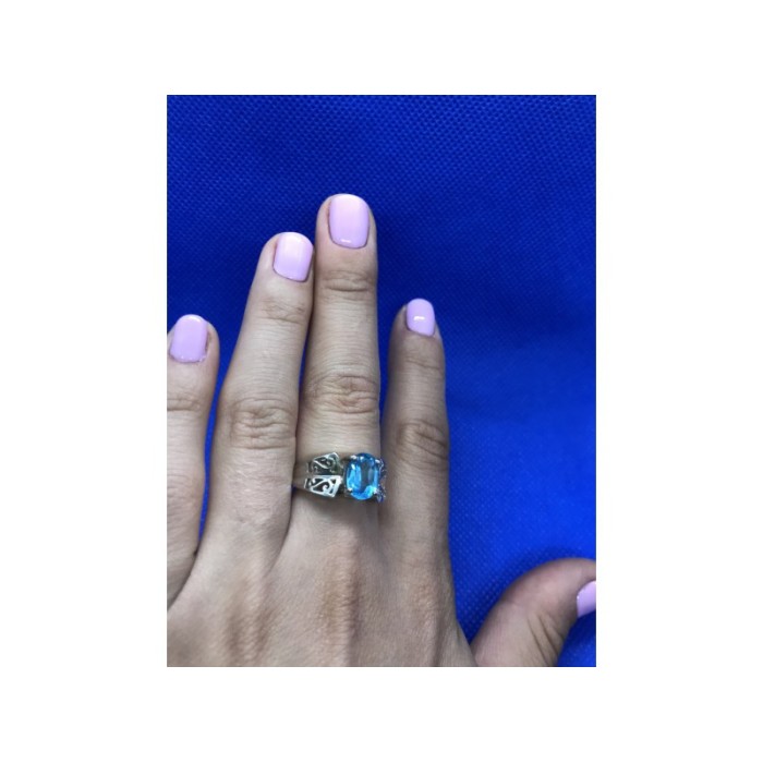 925 Sterling Silver Blue Spinel Ring Size 6.5