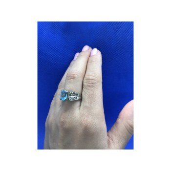 925 Sterling Silver Blue Spinel Ring Size 6.5