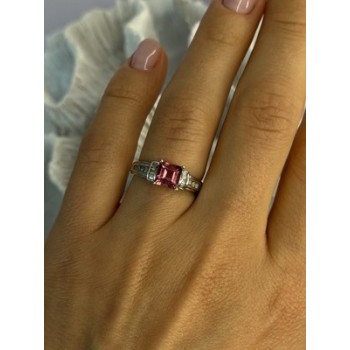 10K WHITE GOLD SPINEL & DIAMONDS RING SIZE 7