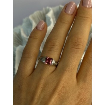 10K WHITE GOLD SPINEL & DIAMONDS RING SIZE 7
