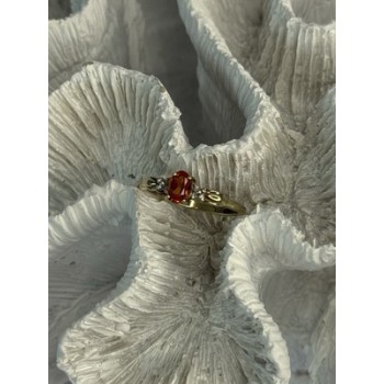 10k Yellow Gold Orange Tourmaline & Diamonds Ring Size 7