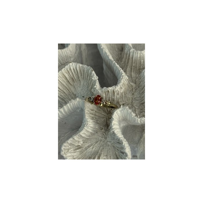 10k Yellow Gold Orange Tourmaline & Diamonds Ring Size 7