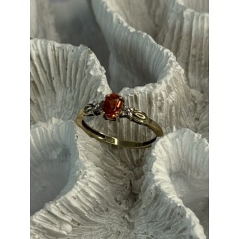 10k Yellow Gold Orange Tourmaline & Diamonds Ring Size 7