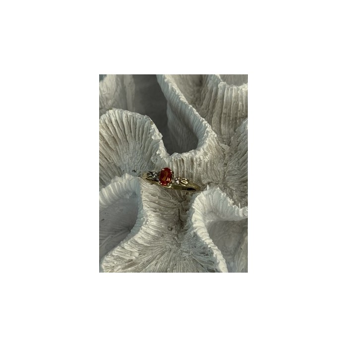 10k Yellow Gold Orange Tourmaline & Diamonds Ring Size 7