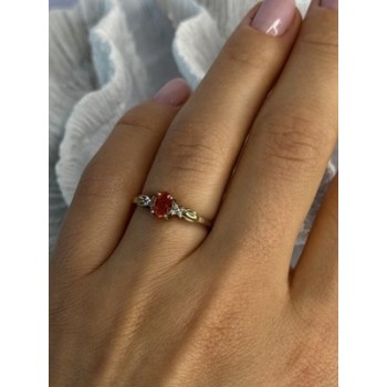 10k Yellow Gold Orange Tourmaline & Diamonds Ring Size 7