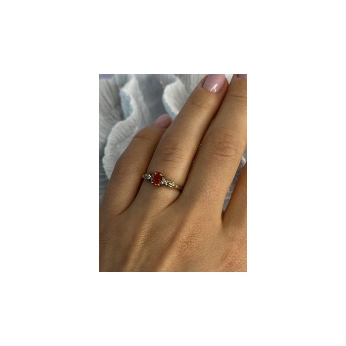 10k Yellow Gold Orange Tourmaline & Diamonds Ring Size 7