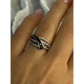 10K WHITE GOLD SAPPHIRE & DIAMOND RING SIZE 7