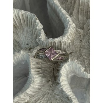 10K WHITE GOLD PINK TOPAZ & DIAMOND RING SIZE 7