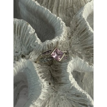 10K WHITE GOLD PINK TOPAZ & DIAMOND RING SIZE 7