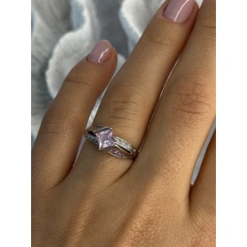 10K WHITE GOLD PINK TOPAZ & DIAMOND RING SIZE 7