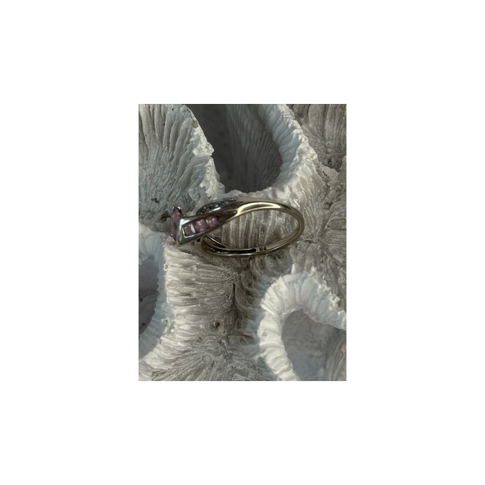 10K WHITE GOLD PINK TOPAZ & DIAMOND RING SIZE 7
