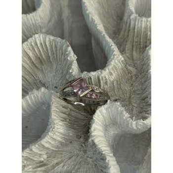 10K WHITE GOLD PINK TOPAZ & DIAMOND RING SIZE 7