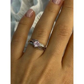 10K WHITE GOLD PINK TOPAZ & DIAMOND RING SIZE 7