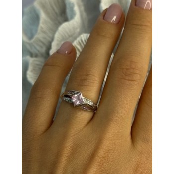 10K WHITE GOLD PINK TOPAZ & DIAMOND RING SIZE 7
