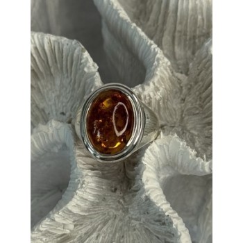 925 Sterling Silver Amber Ring Size 7