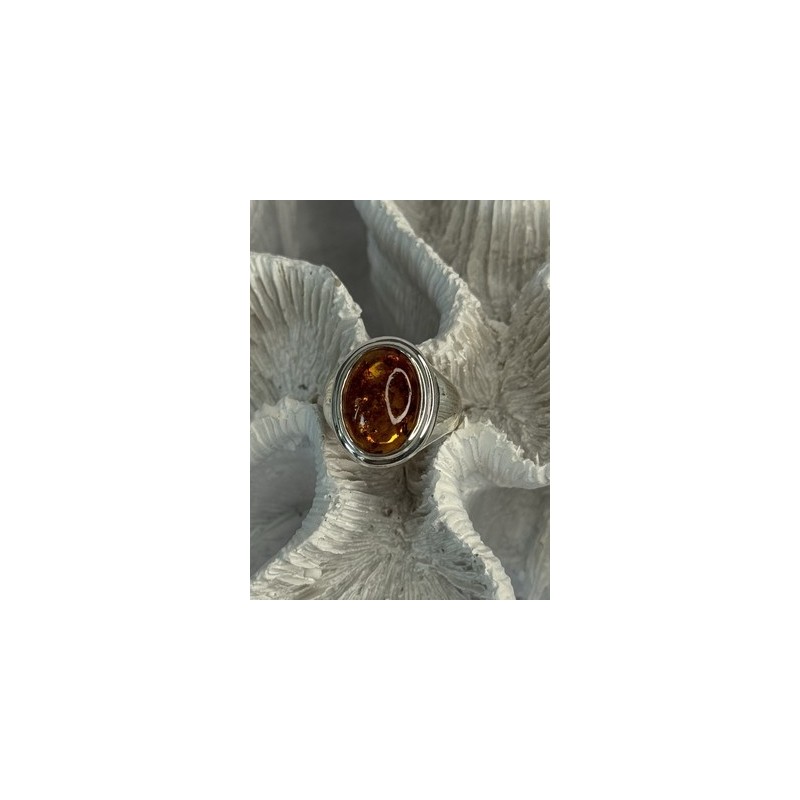 925 Sterling Silver Amber Ring Size 7