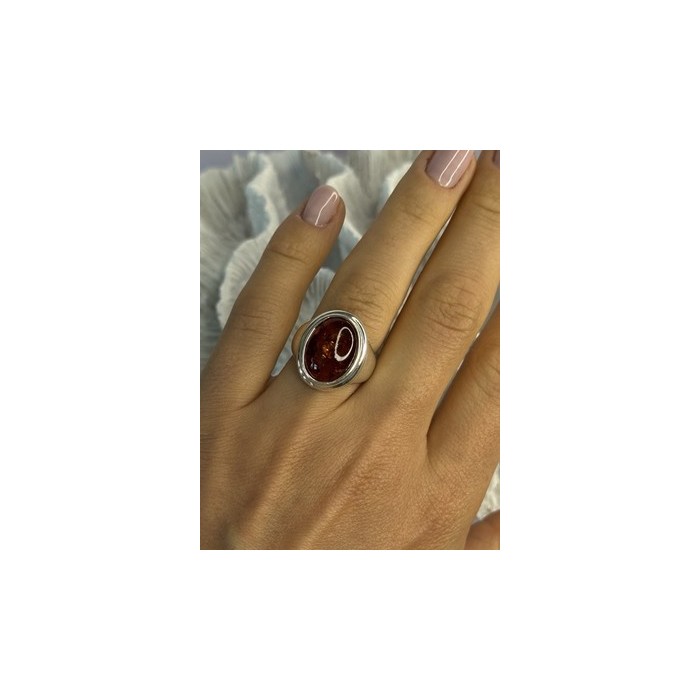 925 Sterling Silver Amber Ring Size 7
