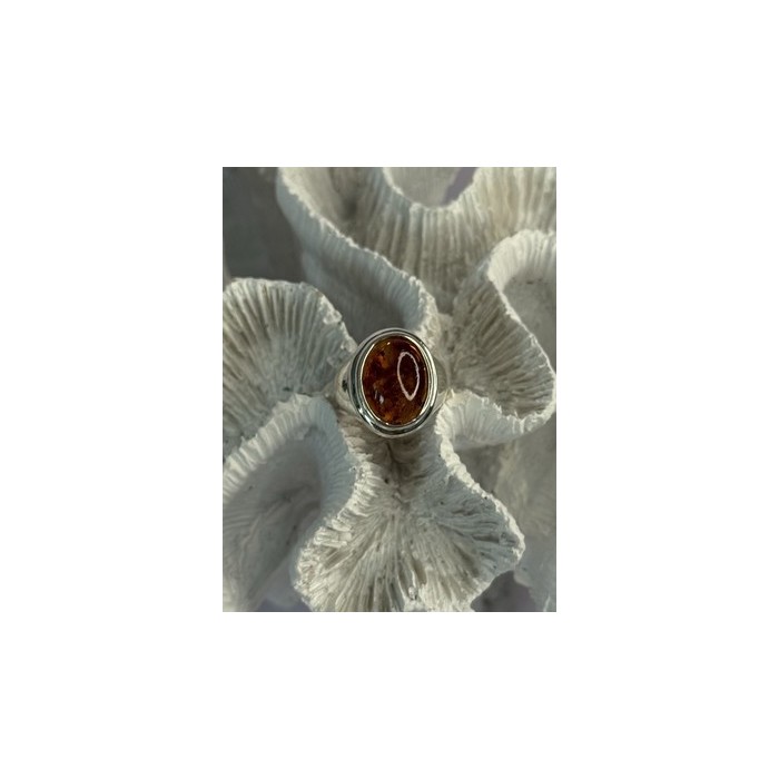 925 Sterling Silver Amber Ring Size 7