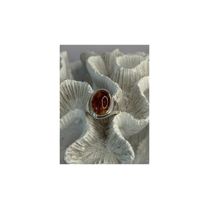 925 Sterling Silver Amber Ring Size 7
