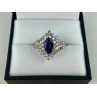 925 Sterling Silver Sapphire & CZ Ring Size 6.5