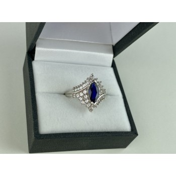 925 Sterling Silver Sapphire & CZ Ring Size 6.5