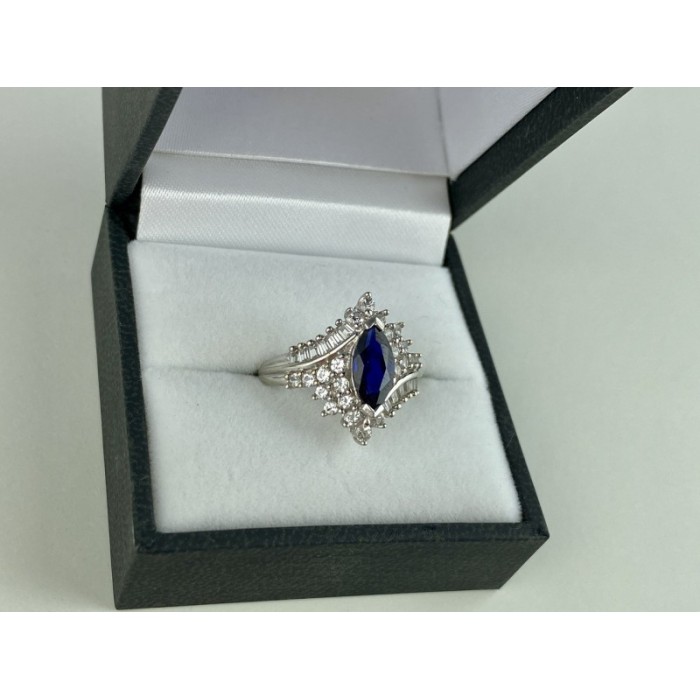 925 Sterling Silver Sapphire & CZ Ring Size 6.5