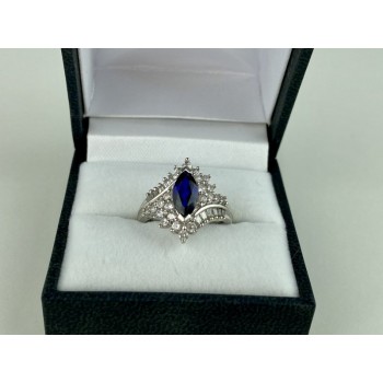925 Sterling Silver Sapphire & CZ Ring Size 6.5