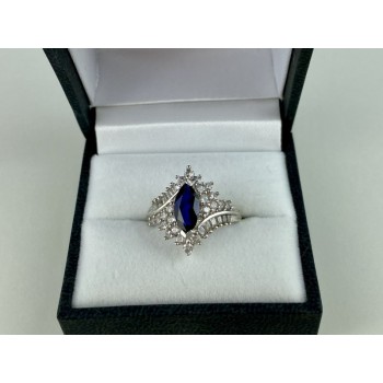 925 Sterling Silver Sapphire & CZ Ring Size 6.5