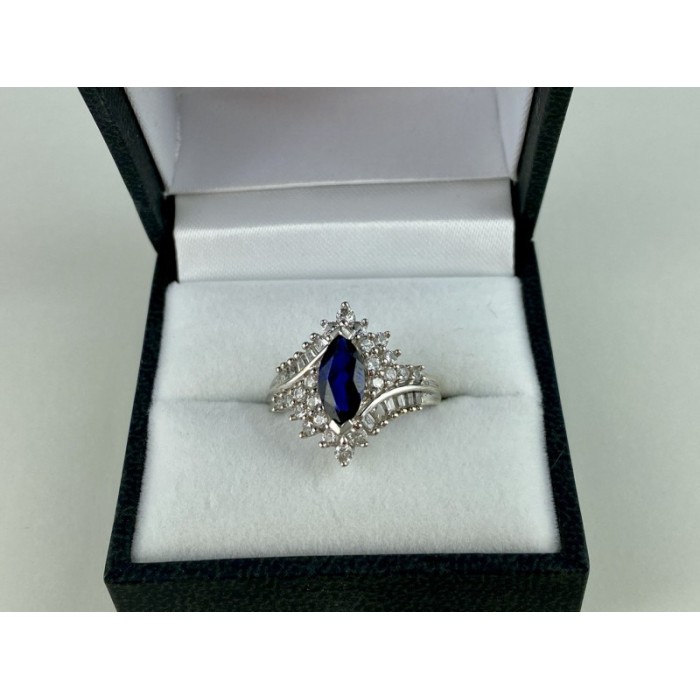 925 Sterling Silver Sapphire & CZ Ring Size 6.5