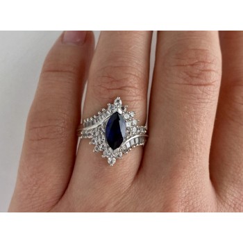 925 Sterling Silver Sapphire & CZ Ring Size 6.5