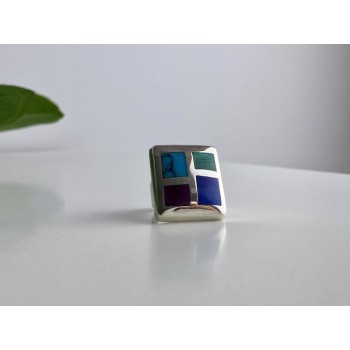 925 STERLING SILVER MULTICOLOR AGATE RING SIZE 5.5