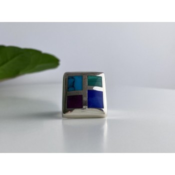 925 STERLING SILVER MULTICOLOR AGATE RING SIZE 5.5