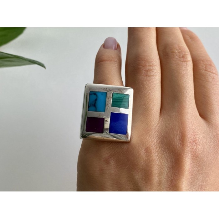 925 STERLING SILVER MULTICOLOR AGATE RING SIZE 5.5