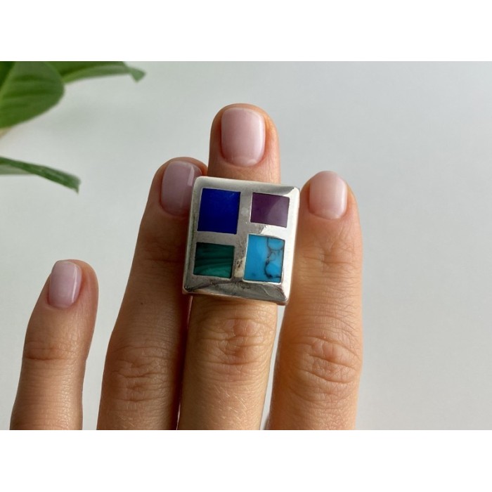 925 STERLING SILVER MULTICOLOR AGATE RING SIZE 5.5