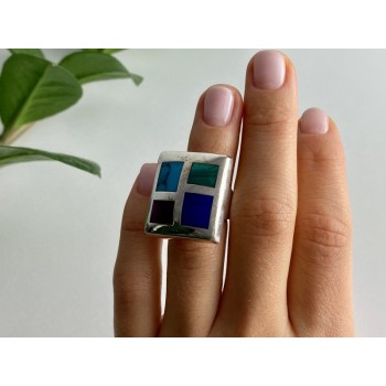 925 STERLING SILVER MULTICOLOR AGATE RING SIZE 5.5