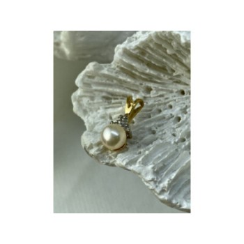 14K YELLOW GOLD PEARL & DIAMONDS PENDANT