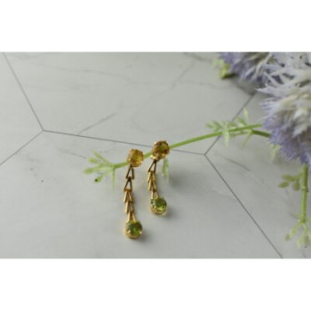 14K YELLOW GOLD HELIODOR & TSAVORITE EARRINGS