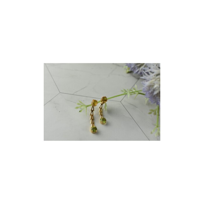 14K YELLOW GOLD HELIODOR & TSAVORITE EARRINGS