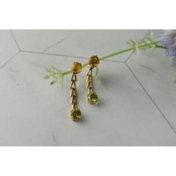 14K YELLOW GOLD HELIODOR & TSAVORITE EARRINGS