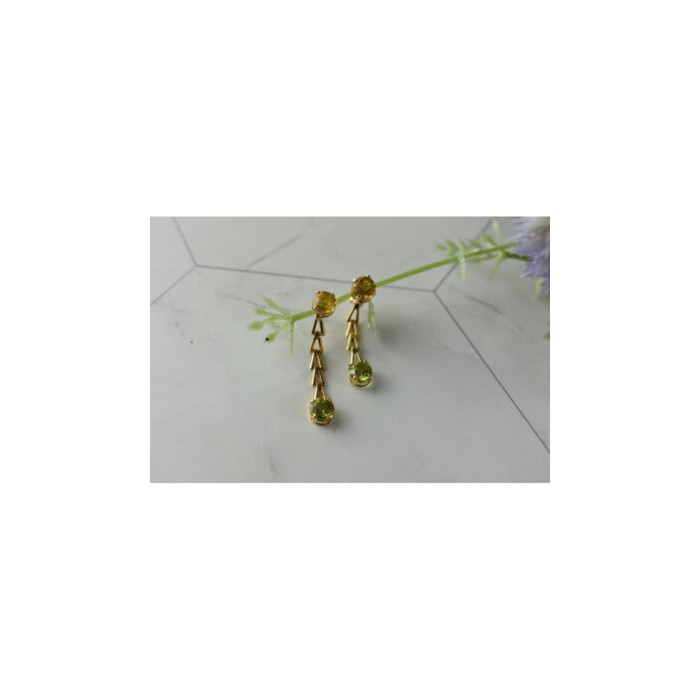 14K YELLOW GOLD HELIODOR & TSAVORITE EARRINGS